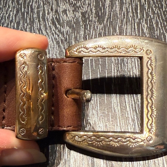 Vintage Fossil Brown Leather Southwest Silver Concho Cowgirl Boho Belt Sz M 33” - Picture 11 of 13